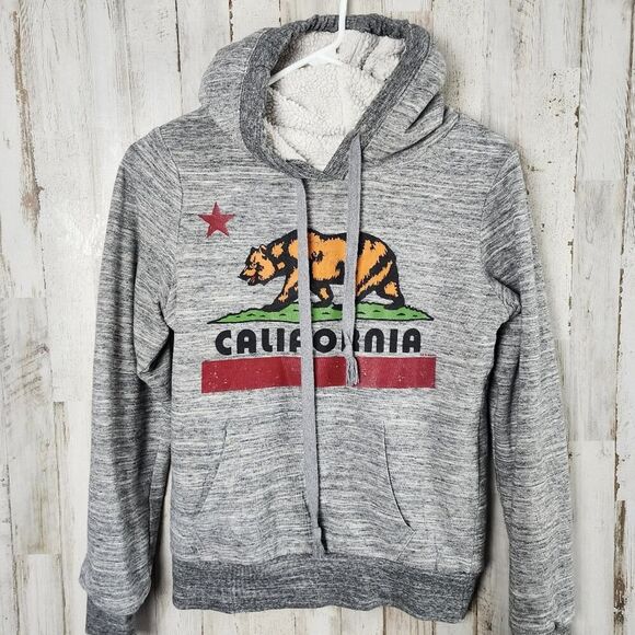 California Graphic Sherpa Lined Hoodie Gray Size Medium - Picture 9 of 10